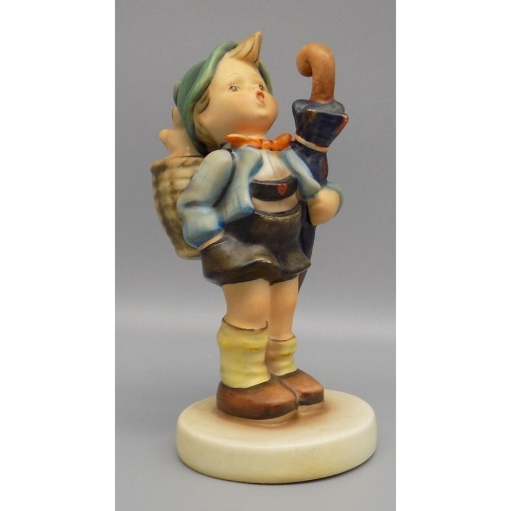 Home From Market Hummel HUM198 TMK2  1950's Goebel 6" Pig In Basket Boy Umbrella
